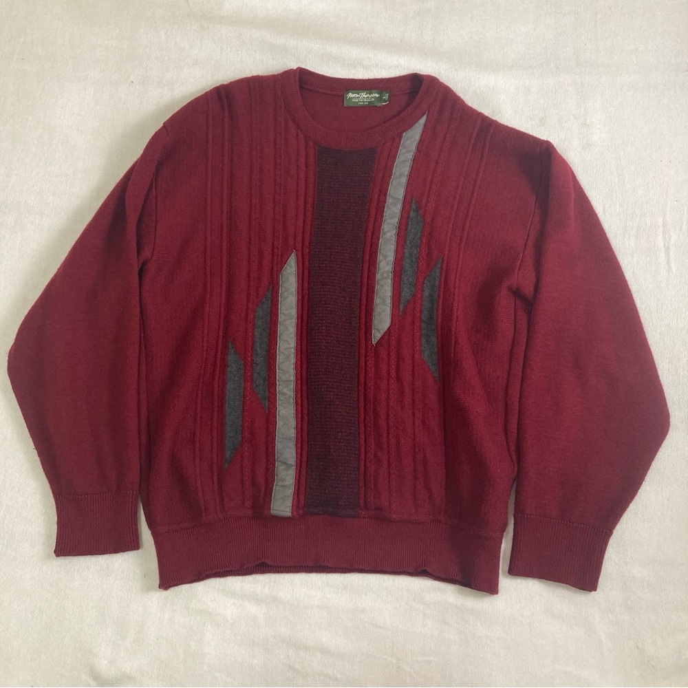 Vtg Norm Thompson Sweater Knit Grandpa Mens L Maroon Red Wool Blend  Y2K Retro